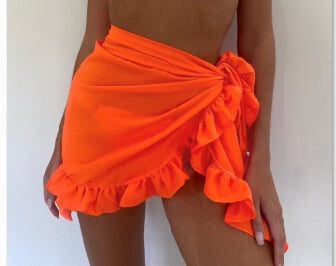 Jupe de plage femme – Coupe portefeuille – Tissu léger – Ourlet volanté – Taille nouée