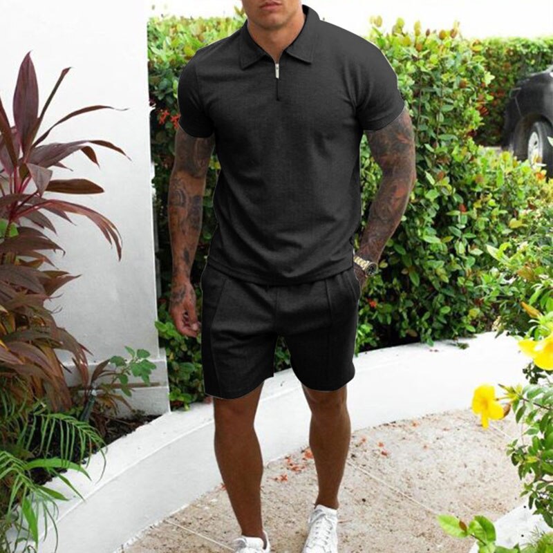 Ensemble polo et short homme – Coupe régulière – Col zippé