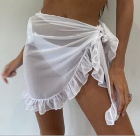 Jupe de plage femme – Coupe portefeuille – Tissu léger – Ourlet volanté – Taille nouée