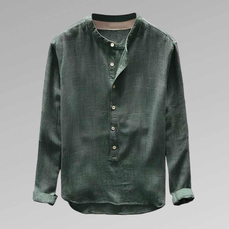 Chemise homme manches longues – Coupe décontractée – Col mao – Tissu respirant