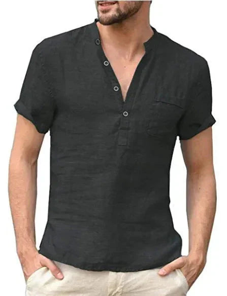 Chemise homme à manches courtes – Fibres naturelles – Coupe droite – Col officier