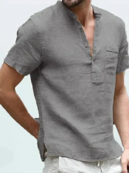 Chemise homme à manches courtes – Fibres naturelles – Coupe droite – Col officier