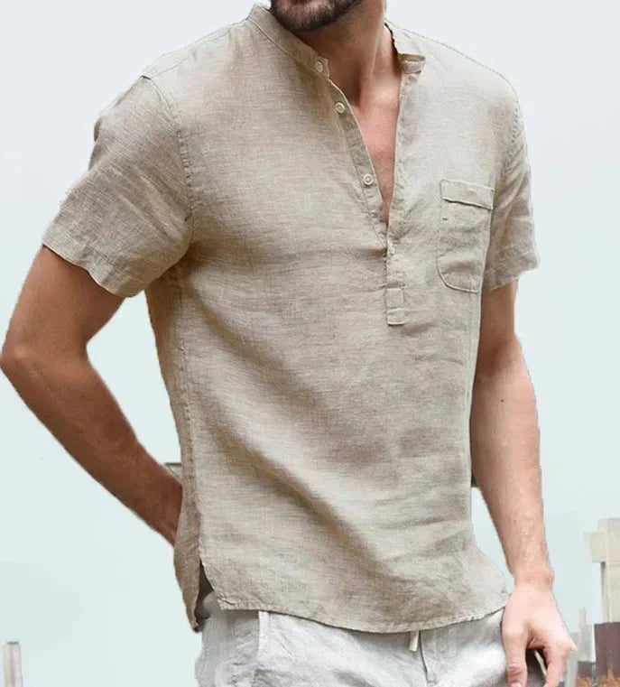 Chemise homme à manches courtes – Fibres naturelles – Coupe droite – Col officier