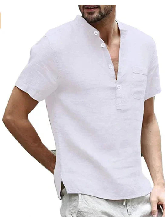 Chemise homme à manches courtes – Fibres naturelles – Coupe droite – Col officier
