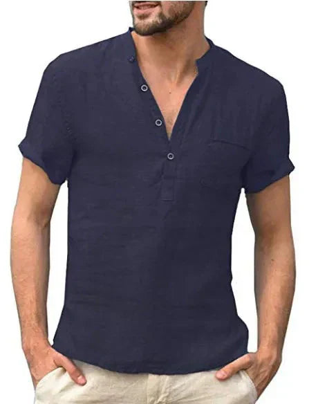 Chemise homme à manches courtes – Fibres naturelles – Coupe droite – Col officier