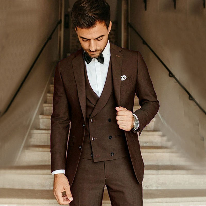 Costume homme 3 pièces – Coupe slim – Tissu luxe – Gilet croisé – Tenue formelle