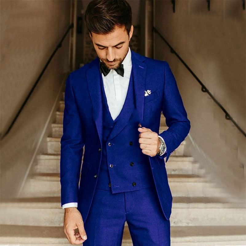 Costume homme 3 pièces – Coupe slim – Tissu luxe – Gilet croisé – Tenue formelle