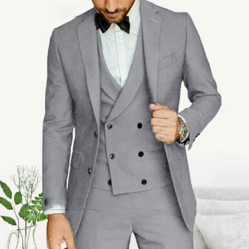 Costume homme 3 pièces – Coupe slim – Tissu luxe – Gilet croisé – Tenue formelle