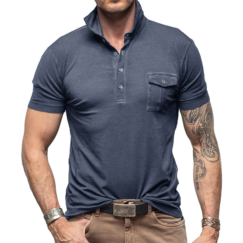 Polo homme – Coupe slim – Col montant – Poche poitrine boutonnée – Coton