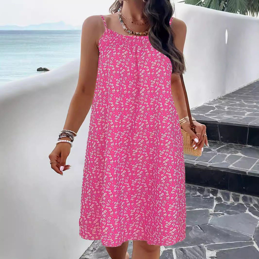 Robe trapèze femme – Bretelles fines – Imprimé fleuri – Coupe ample – Longueur genou