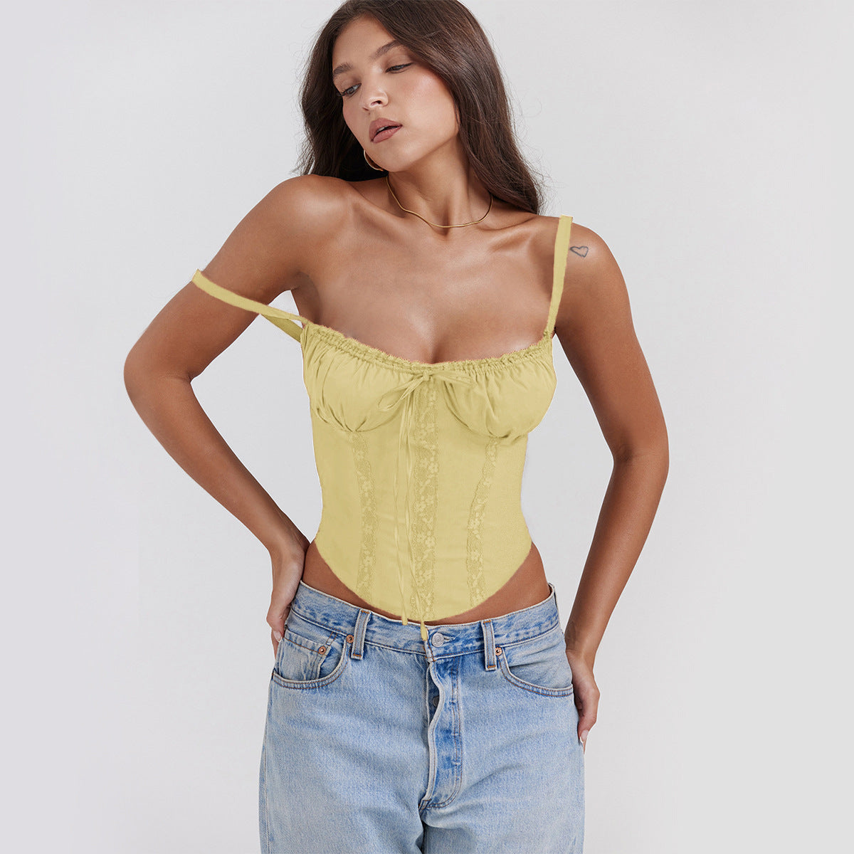 Débardeur Femme – Coupe Slim – Satin Doux – Dentelle – Bretelles Fines