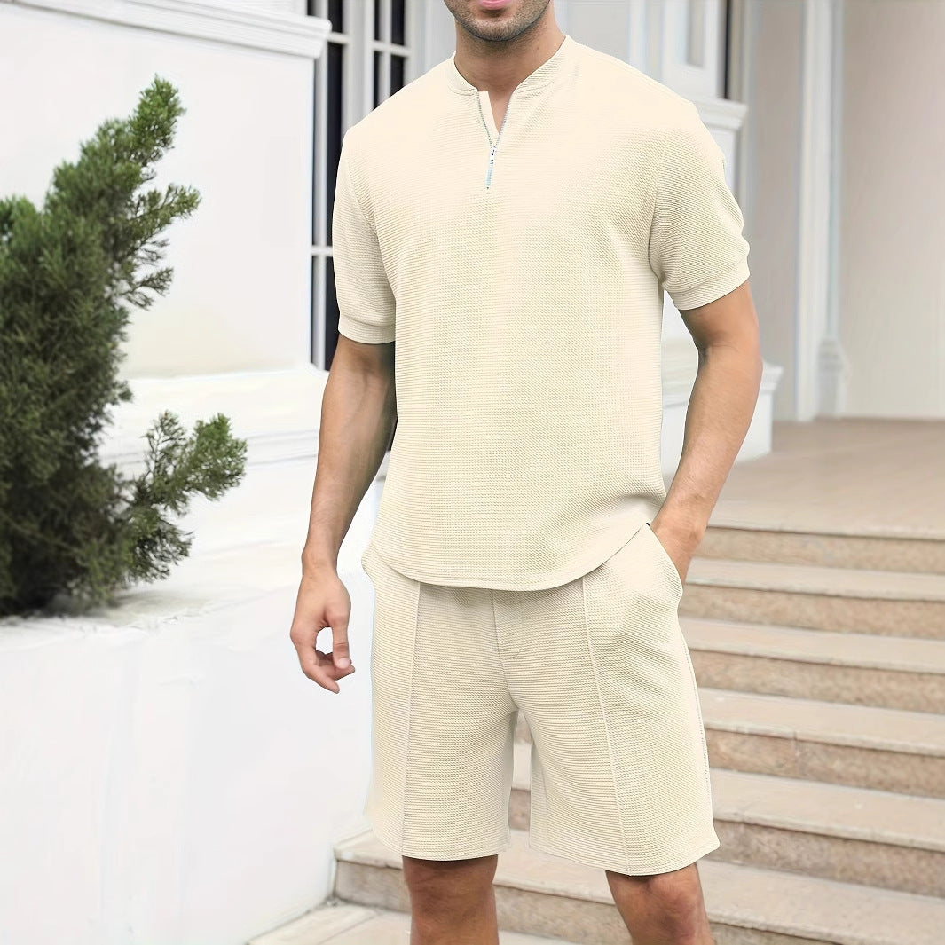 Ensemble Homme Veste Zippée et Short – Coupe Décontractée – Maille Texturée Respirante