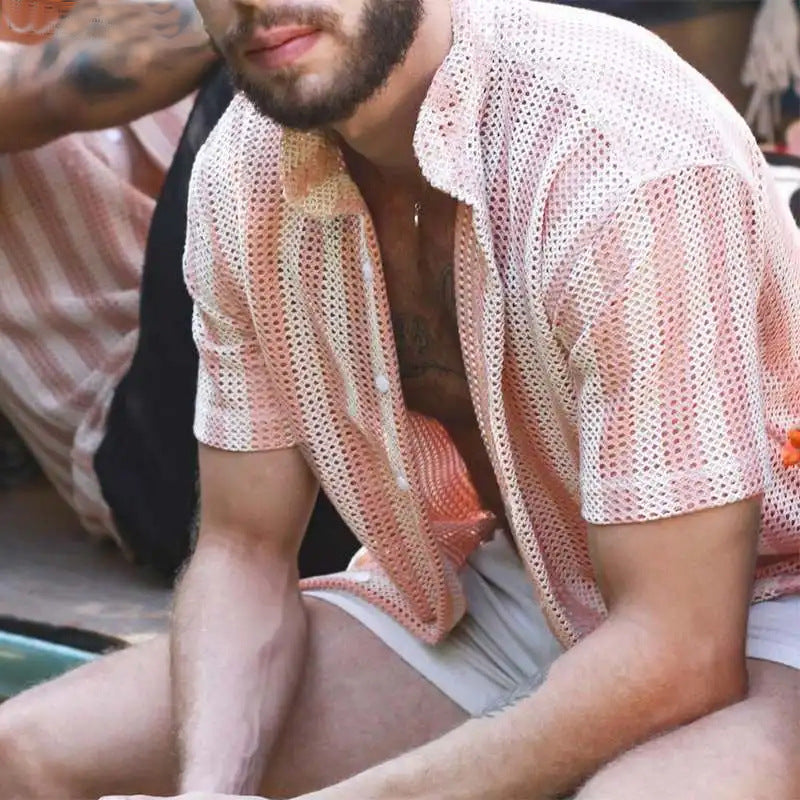 Chemise Homme en Maille – Coupe Décontractée – Manches Courtes – Boutonnée – Aérée