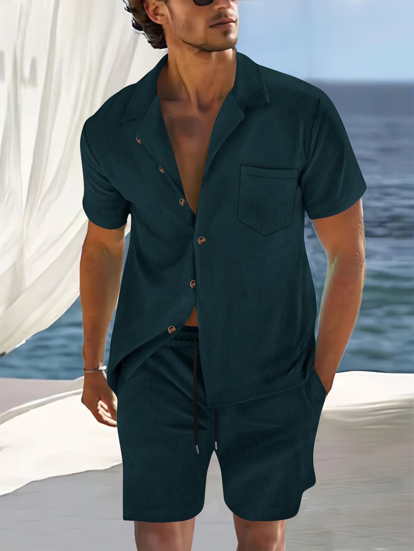 Ensemble chemise homme – Coupe décontractée – Coton léger – Rayures verticales