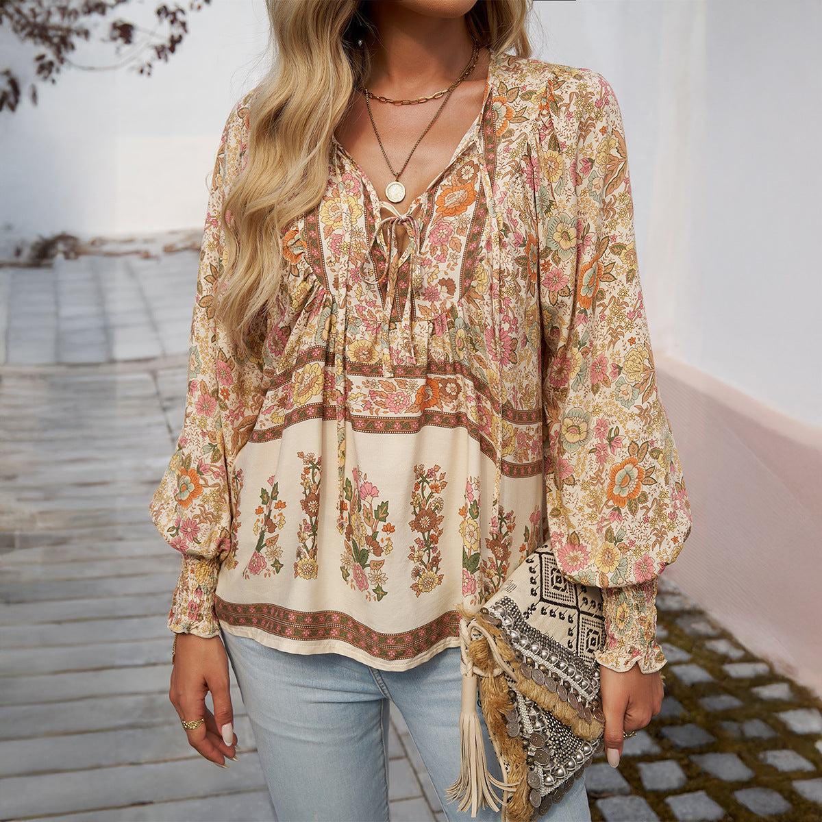 Blouse femme – Rayon léger – Coupe ample – Manches longues – Style bohème chic