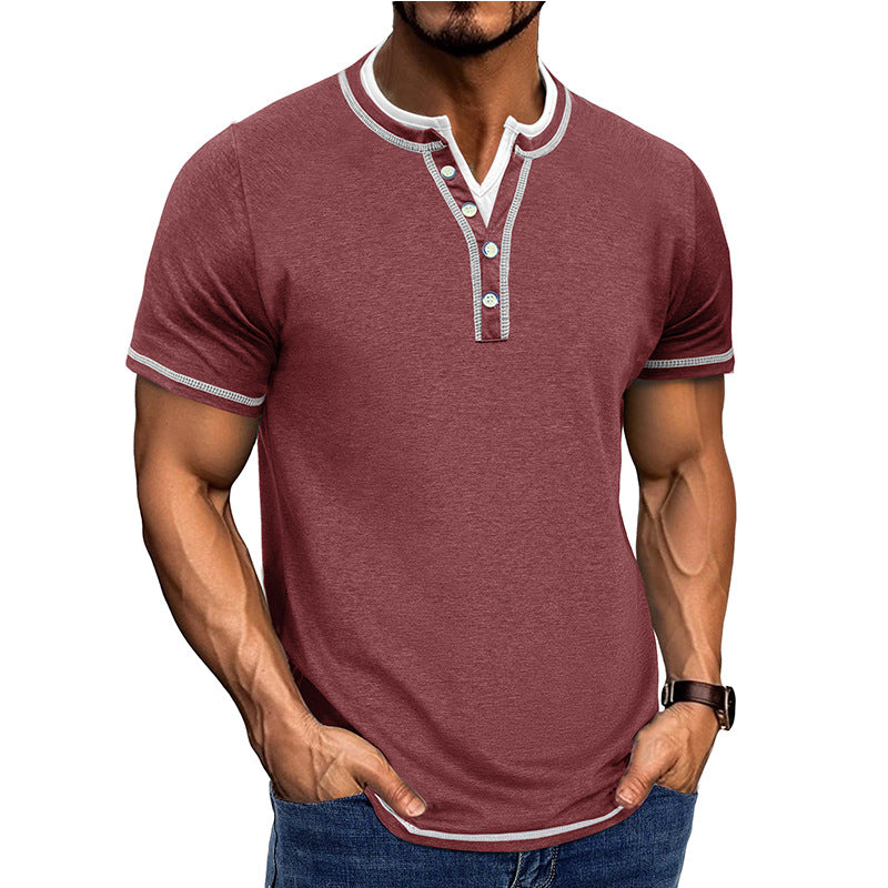 Chemise Henley Homme – Coton – Patte de Boutonnage – Manches Courtes