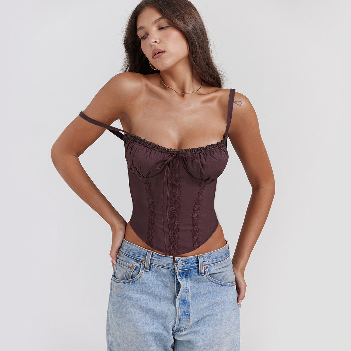 Débardeur Femme – Coupe Slim – Satin Doux – Dentelle – Bretelles Fines