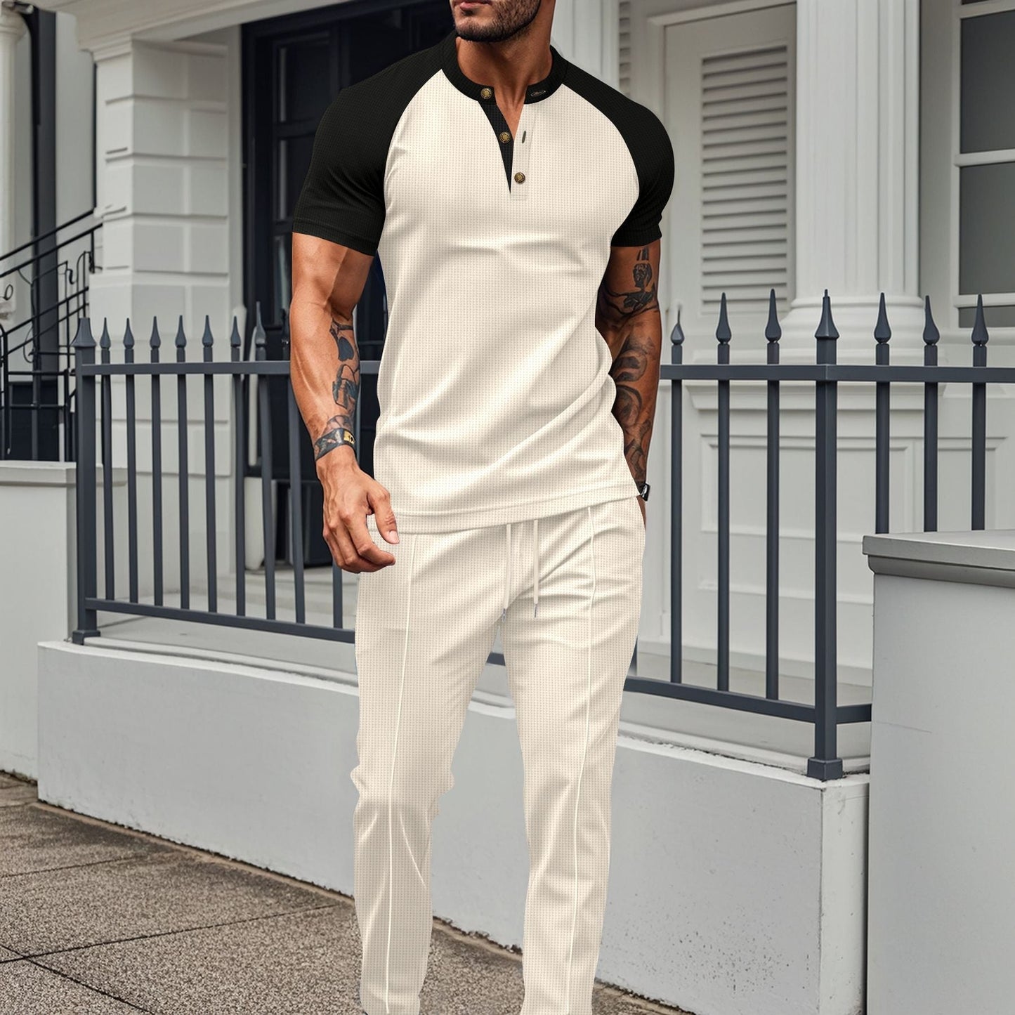 Ensemble deux pièces homme – Coupe athlétique – Tissu stretch – Col montant