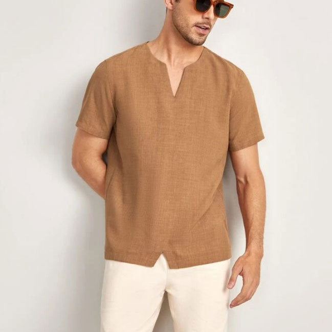 T-shirt homme oversize – coupe décontractée – col V – manches courtes – tissu respirant