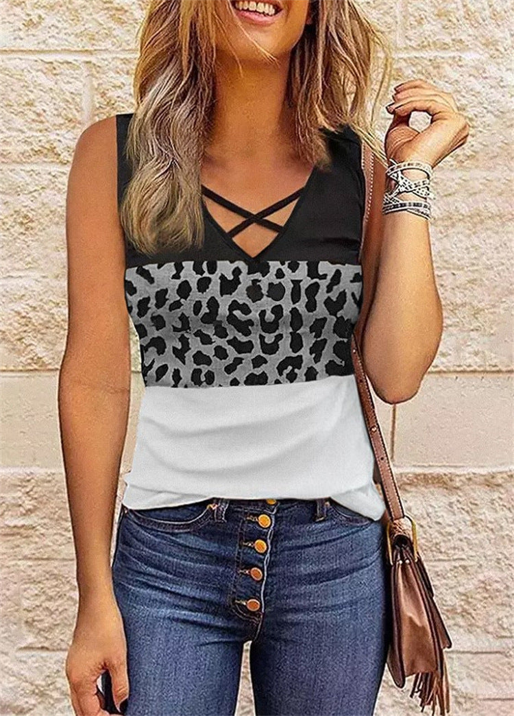Top femme croisé – Coupe slim – Sans manches – Coton – Décolleté croisé