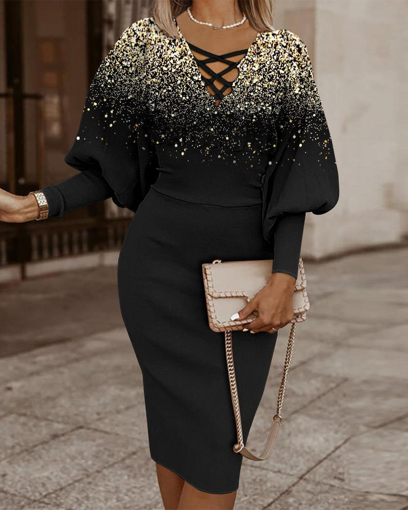 Robe moulante femme – Col cache-cœur – Manches longues – Taille cintrée – Motif à carreaux
