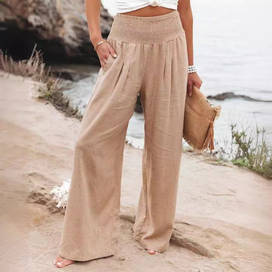 Pantalon large femme – Coupe ample – Tissu respirant – Taille élastique confortable