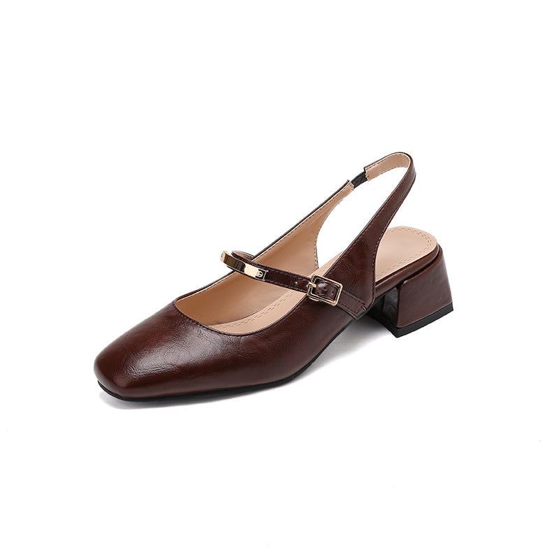 Escarpins slingback femme – Talon bloc – Bout carré – Bride cloutée ajustable