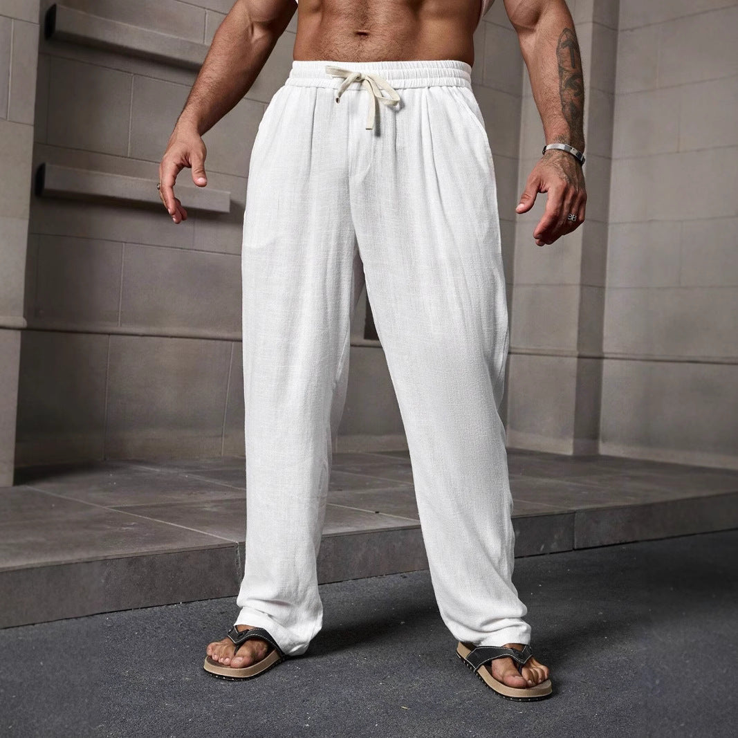 Pantalon homme décontracté – Coupe ample – Taille élastique avec cordon – Longueur cheville