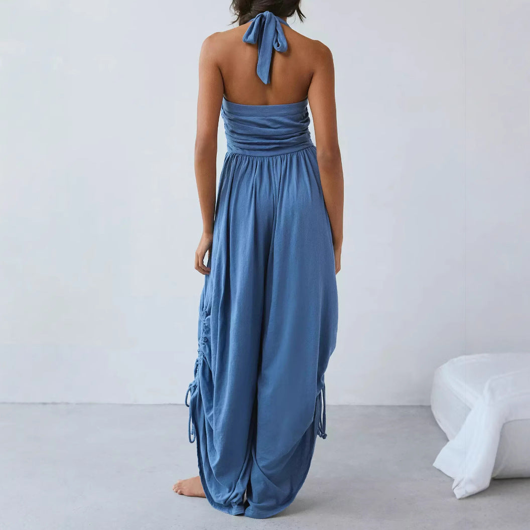 Combinaison Femme – Col Halter – Jambe Large Fluide – Tissu Respirant – Liens Réglables