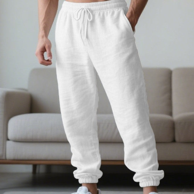 Pantalon homme – Coupe décontractée – Taille élastique avec cordon – Jambes fuselées
