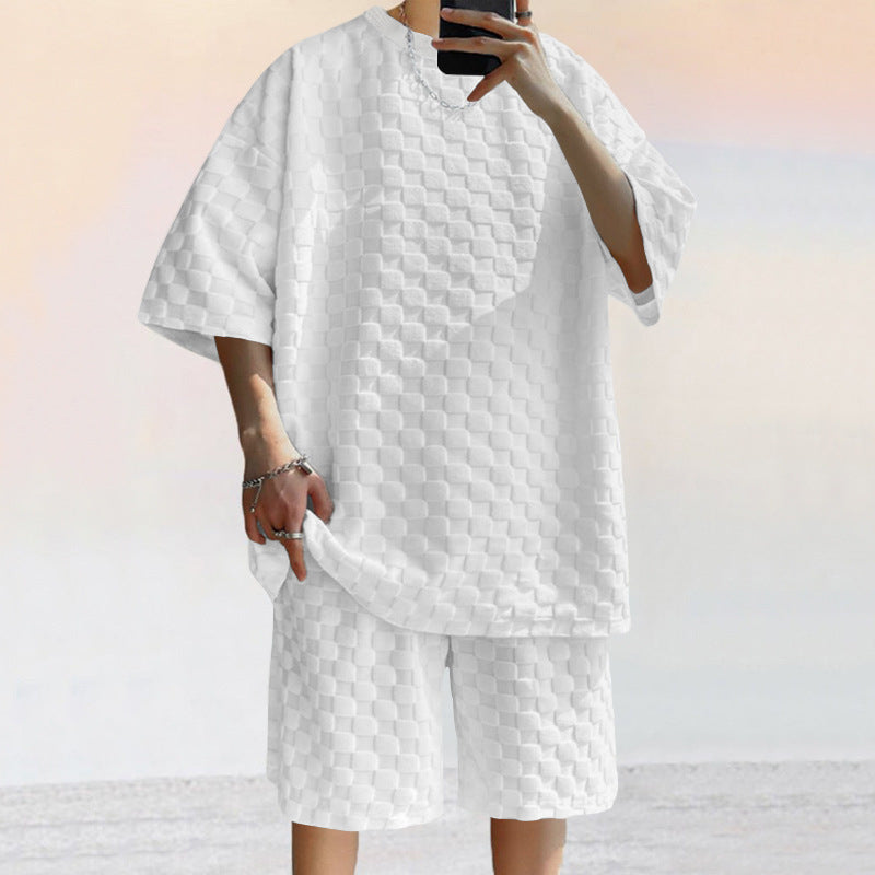 Ensemble homme décontracté – Maille douce à motif jacquard – Coupe ample et droite