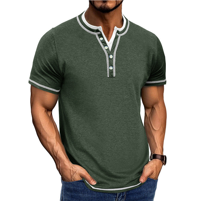 Chemise Henley Homme – Coton – Patte de Boutonnage – Manches Courtes