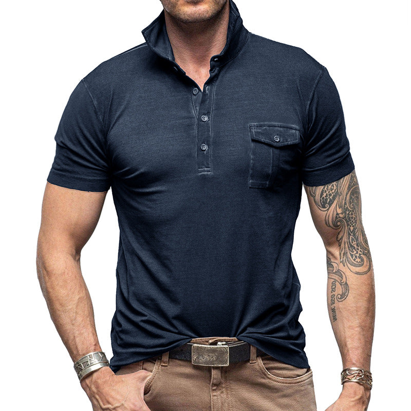 Polo homme – Coupe slim – Col montant – Poche poitrine boutonnée – Coton