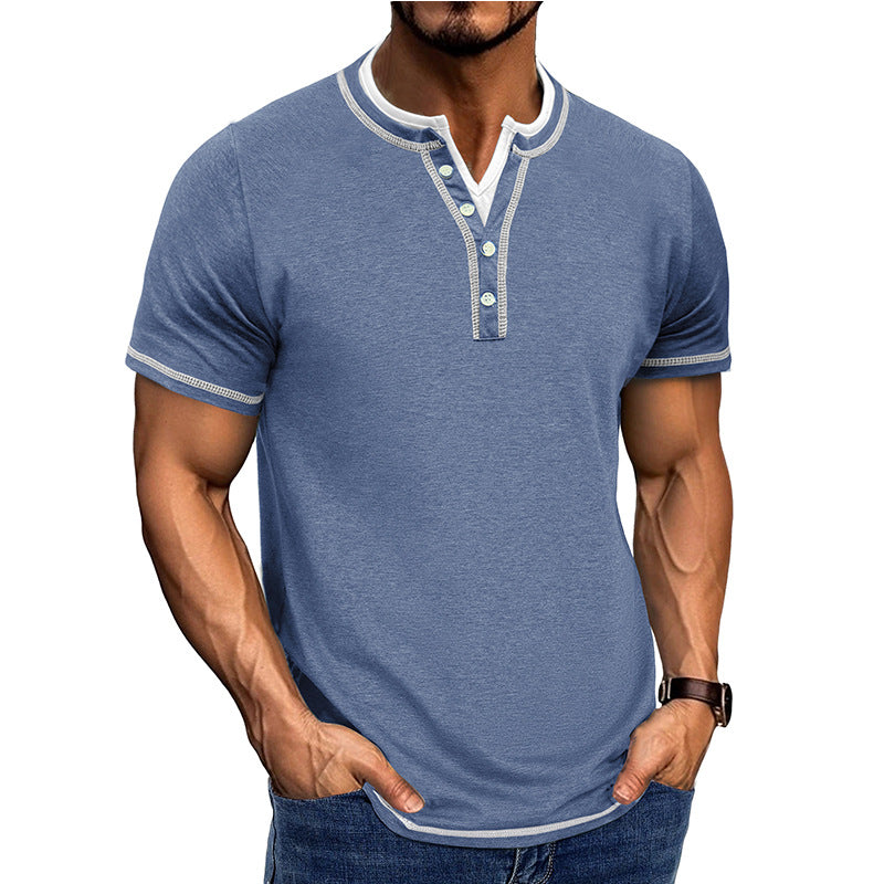 Chemise Henley Homme – Coton – Patte de Boutonnage – Manches Courtes