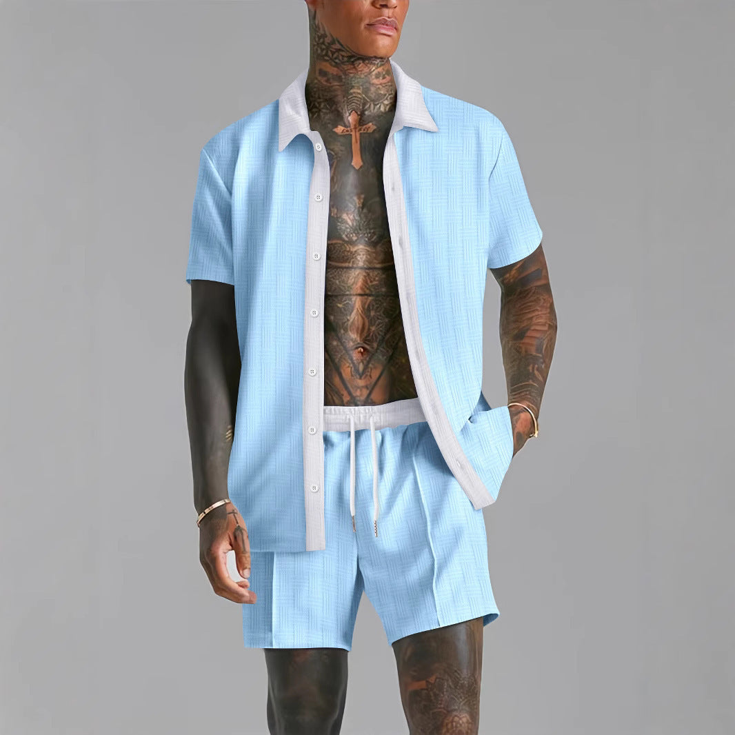 Ensemble Chemise et Short Homme – Coupe Décontractée – Coton Mélangé – Boutonné – Taille Élastique