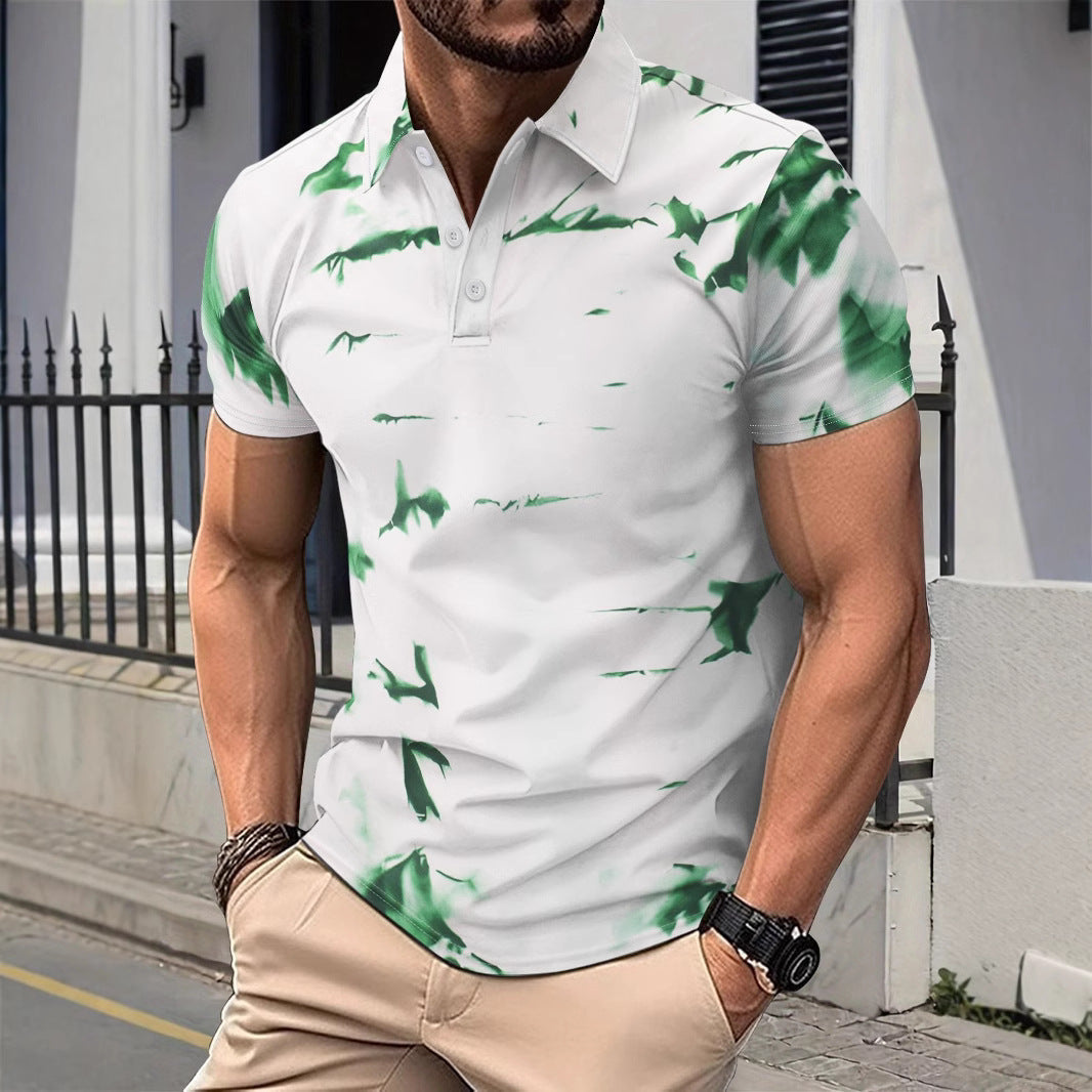 Polo homme – Coupe slim – Coton – Motif abstrait – Patte boutonnée