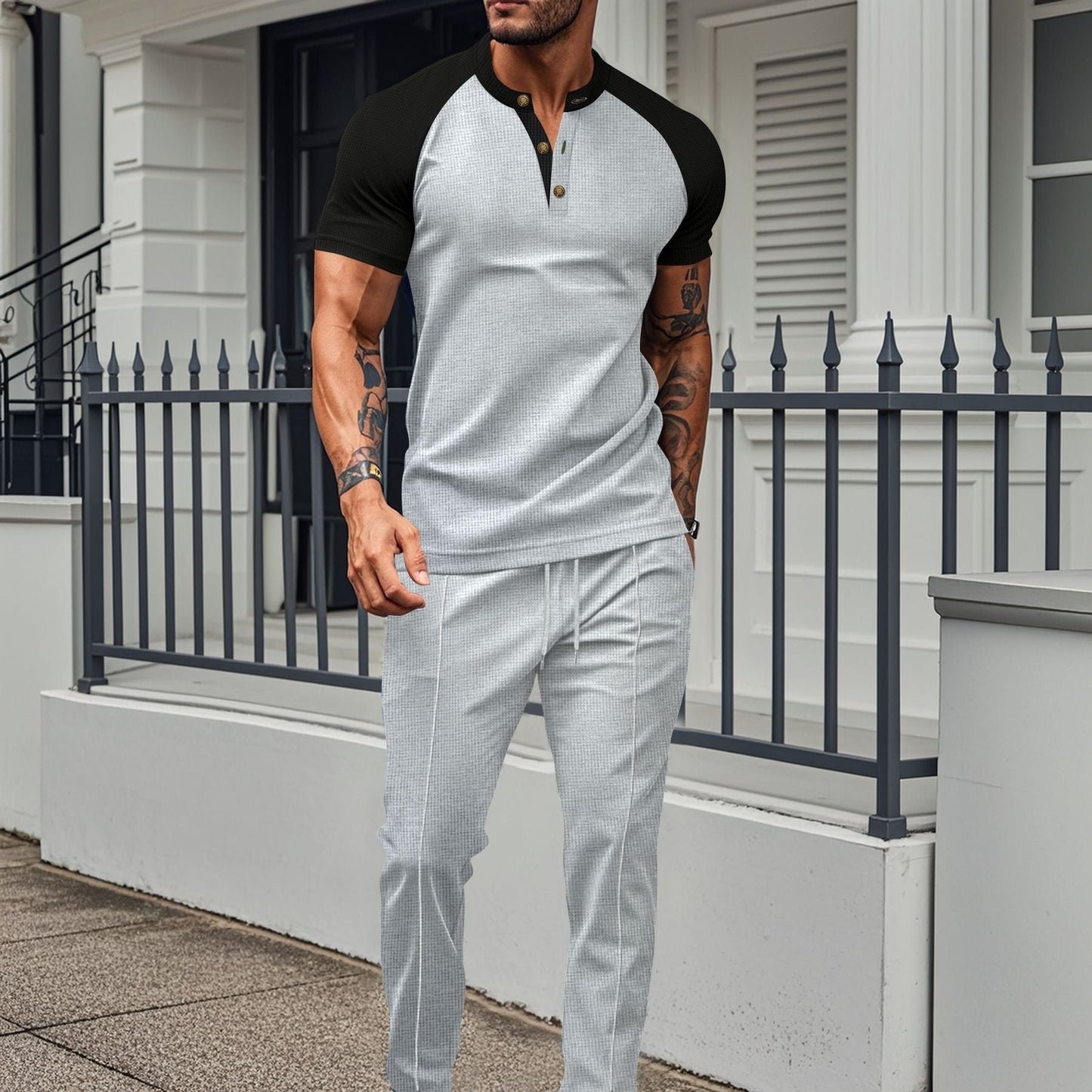 Ensemble deux pièces homme – Coupe athlétique – Tissu stretch – Col montant