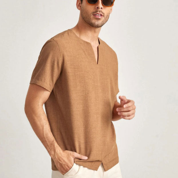 T-shirt homme oversize – coupe décontractée – col V – manches courtes – tissu respirant