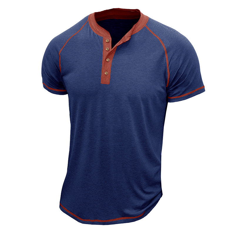 Chemise Henley homme – Coton mélangé – Coupe régulière – Manches courtes – Détails contrastés
