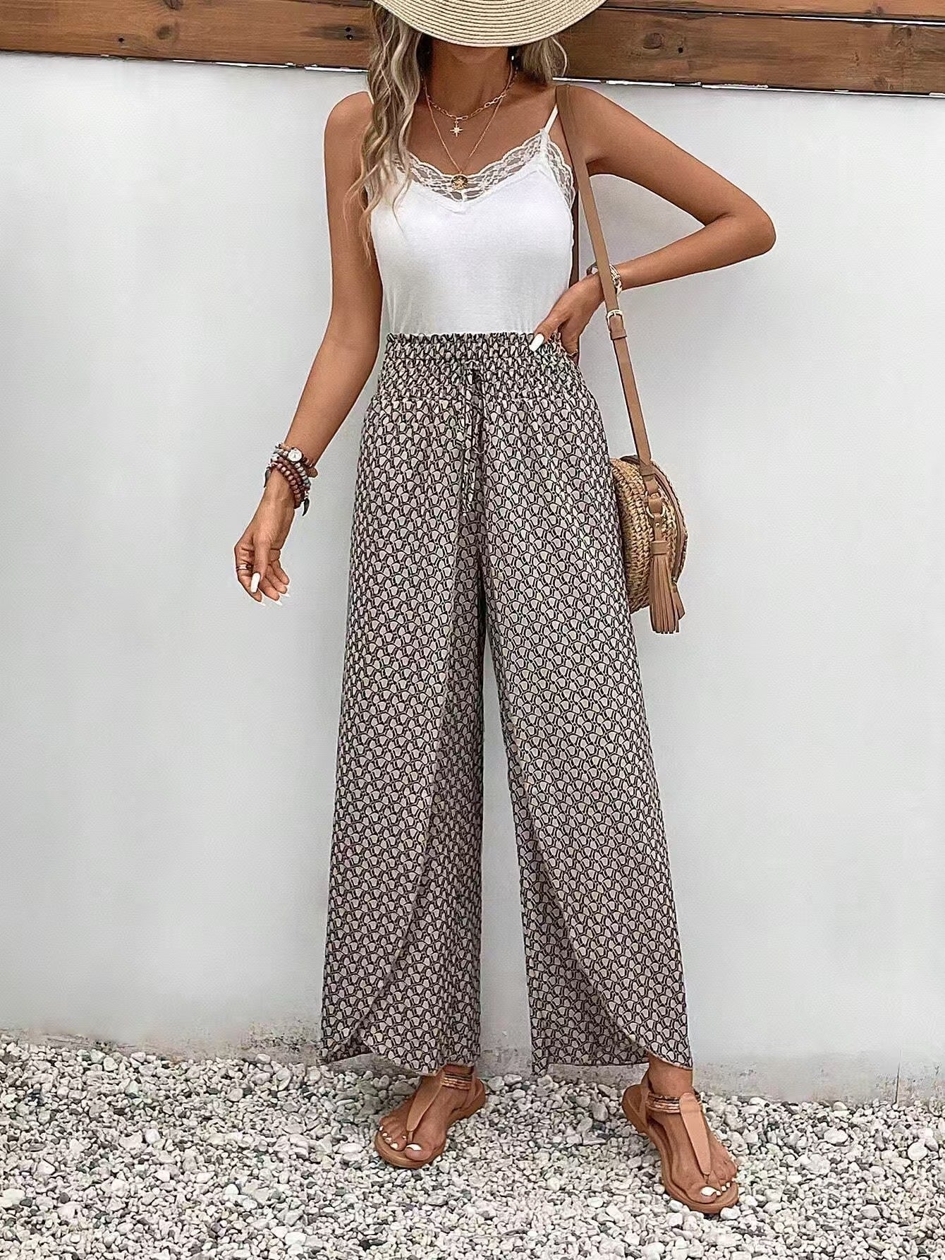 Pantalon Jupe Femme – Coupe Ample – Imprimé Fleuri – Fentes Latérales – Tissu Respirant
