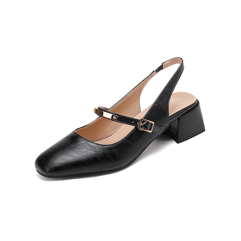 Escarpins slingback femme – Talon bloc – Bout carré – Bride cloutée ajustable