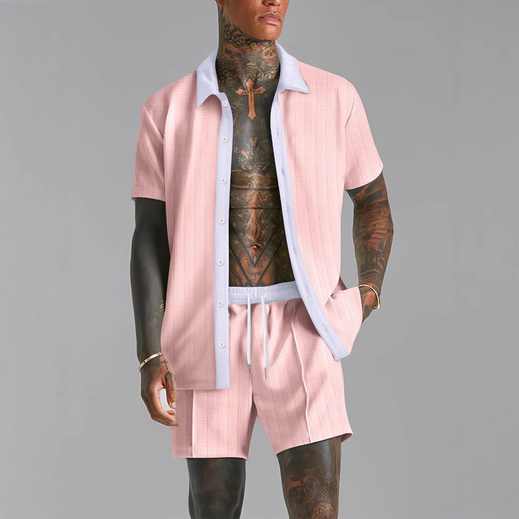 Ensemble Chemise et Short Homme – Coupe Décontractée – Coton Mélangé – Boutonné – Taille Élastique