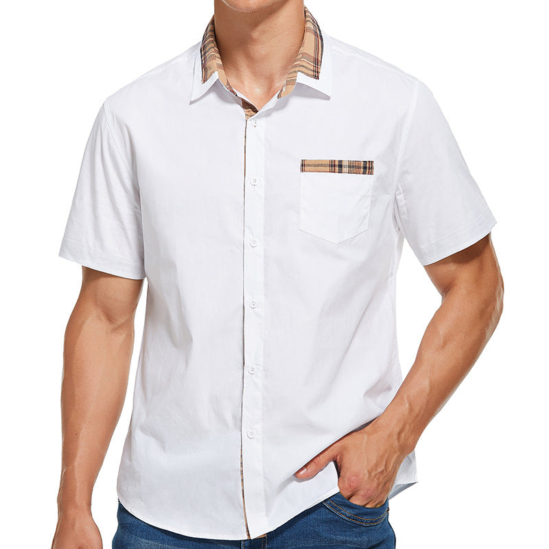 Chemise homme manches courtes – Coupe slim – Coton doux – Détails à carreaux