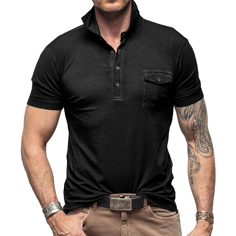 Polo homme – Coupe slim – Col montant – Poche poitrine boutonnée – Coton