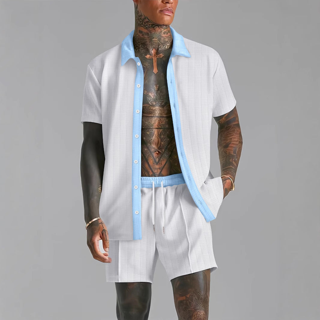 Ensemble Chemise et Short Homme – Coupe Décontractée – Coton Mélangé – Boutonné – Taille Élastique