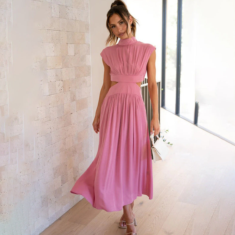 Robe midi femme – Coupe élégante – Taille cintrée – Buste plissé – Détail ajouré
