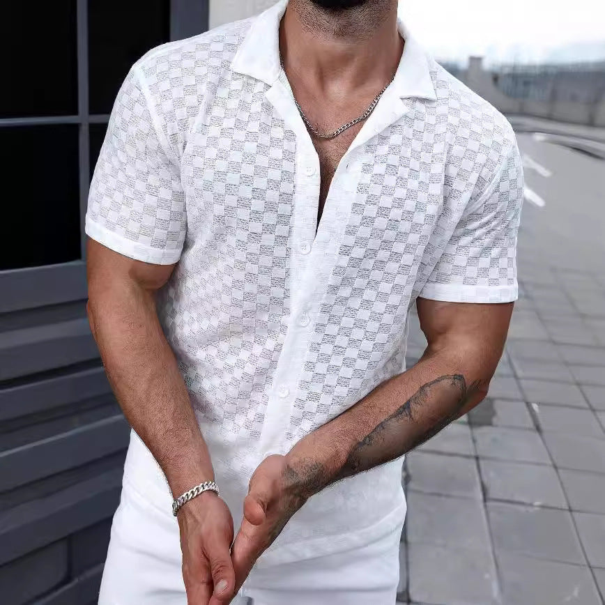 Chemise homme – Maille douce – Coupe décontractée – Dentelle ajourée – Manches courtes