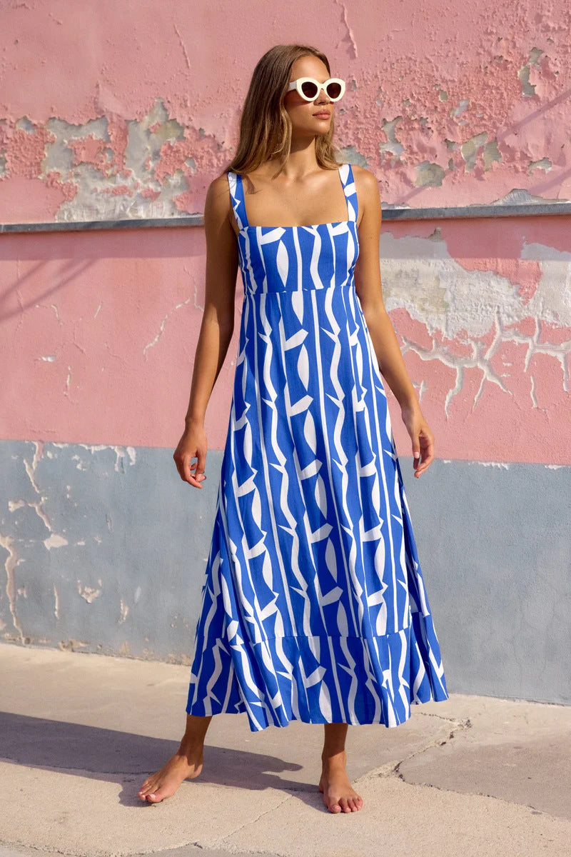 Robe longue femme – Coupe évasée – Imprimé abstrait