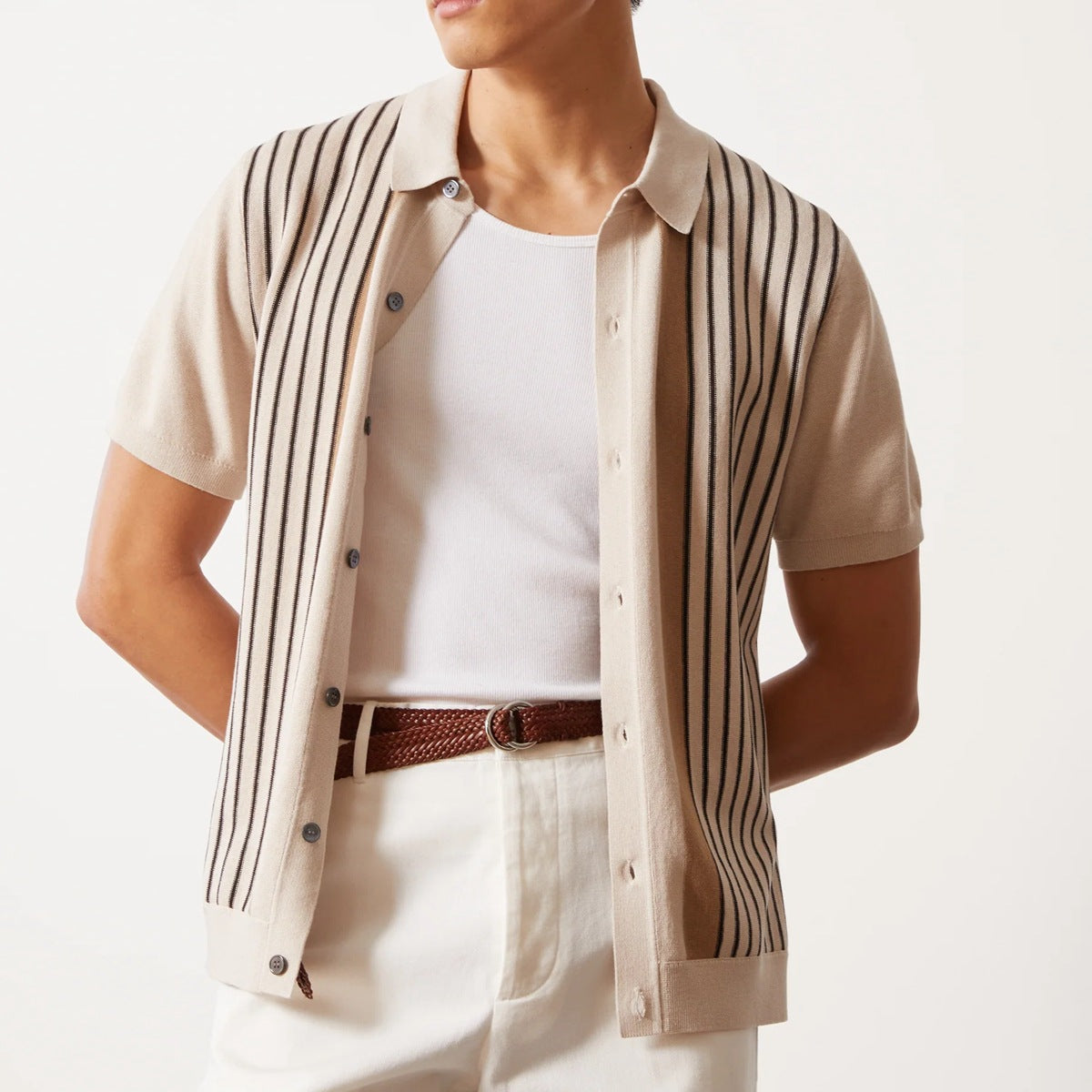 Polo homme – Coupe décontractée – Maille douce – Rayures verticales – Manches courtes