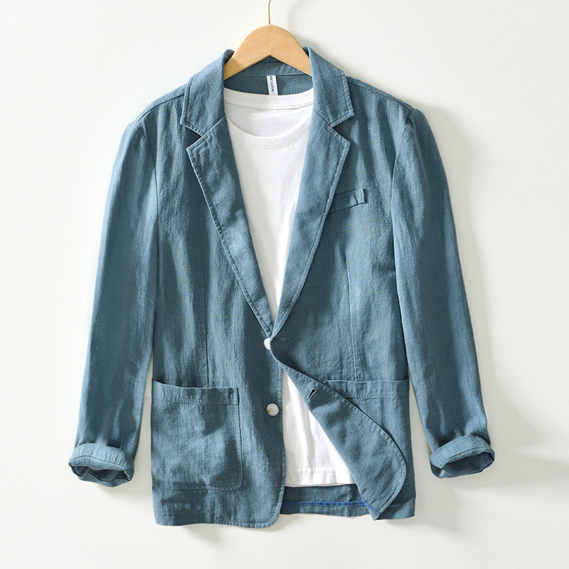 Blazer Homme – Coupe Décontractée – Lin Coton – Boutonnage Simple – Poches Plaquées